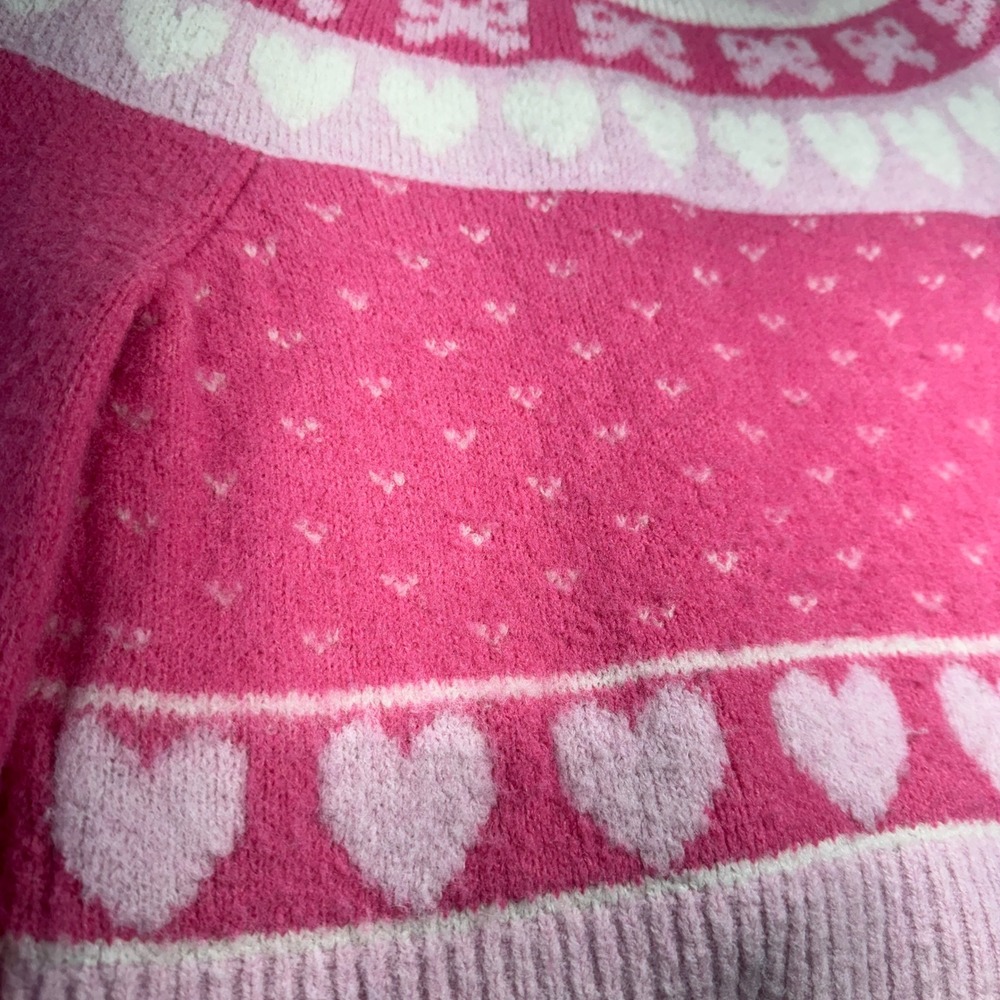 LoveShackFancy Dimples Pink Heart Bow Cropped Cardigan Sweater Size M Coquette - Picture 13 of 15